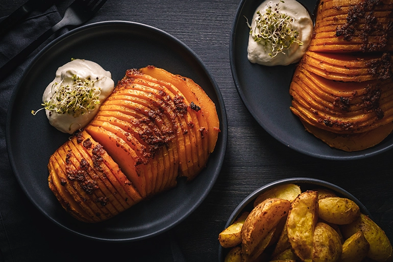 Hasselback Butternut – vegan und lecker