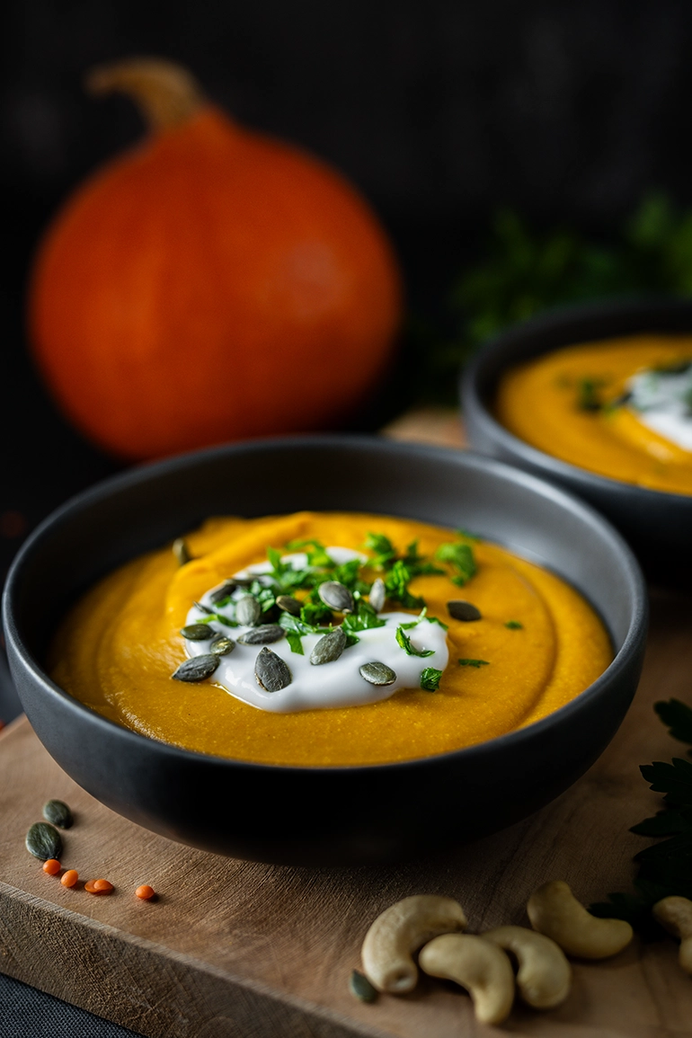 Proteinreiche Hokkaidosuppe mit Linsen